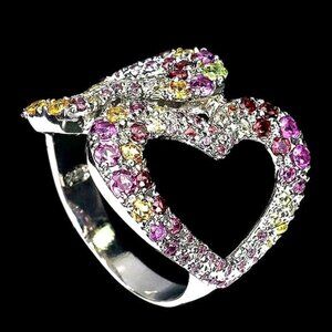 Natural Peridot, Rhodolite, Sapphire 925 Sterling Silver‎ Ring 8.5